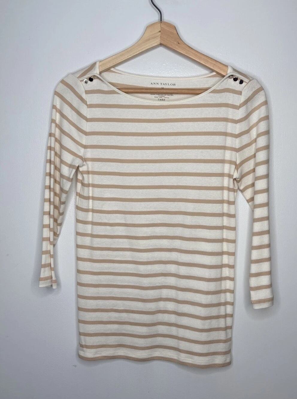 Ann Taylor Women's Beige White Striped Boatneck Top Size Medium